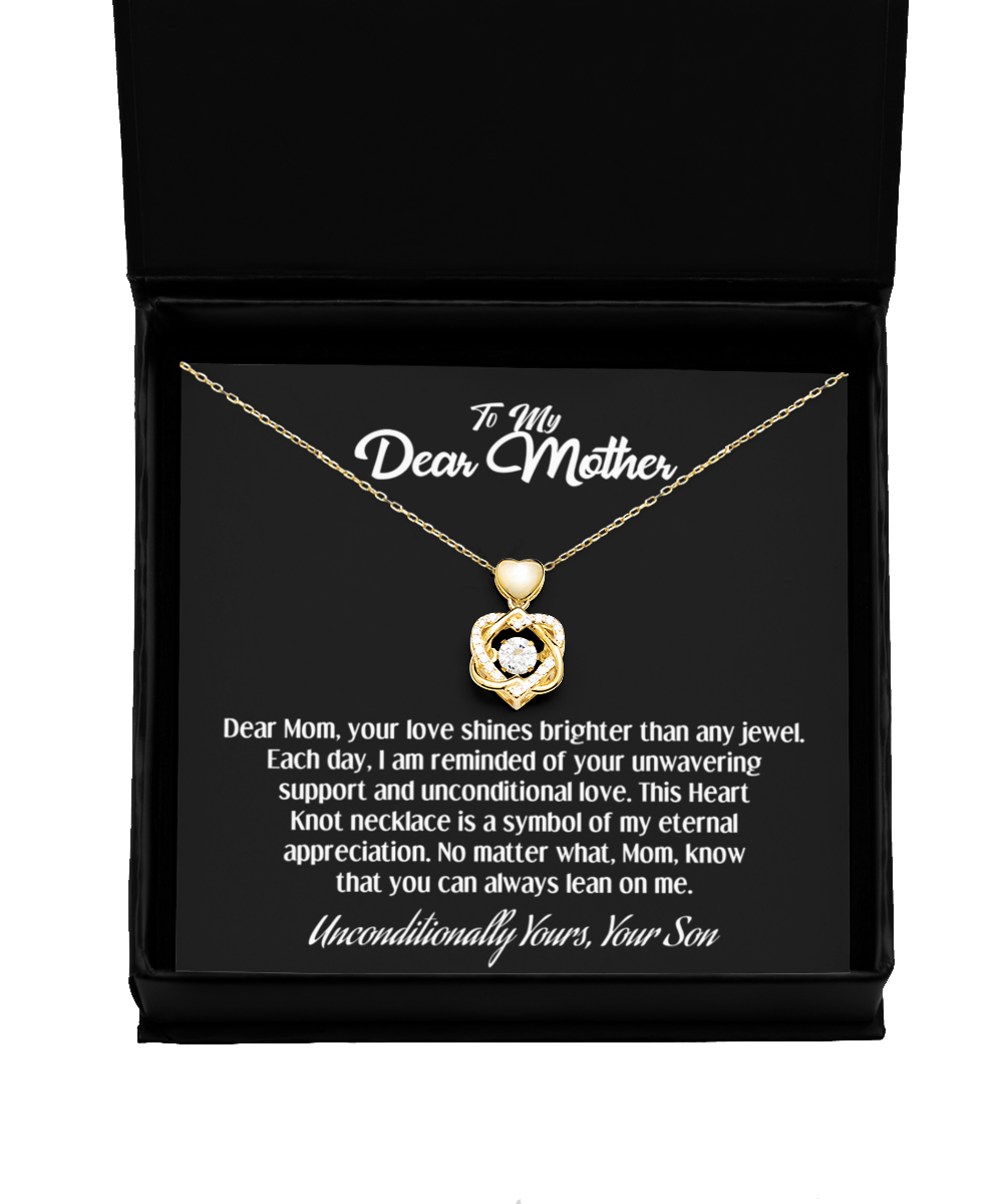 Heart Knot Gold Necklace: Unwavering Love for a Dear Mother From Her Unconditionally Loving Son