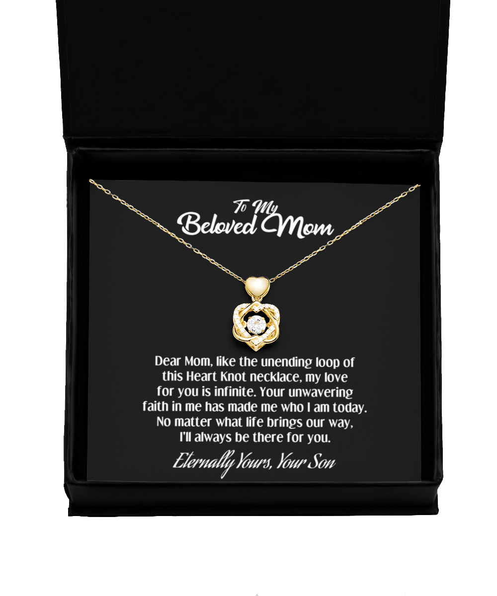 Heart Knot Gold Necklace: Infinite Love for a Beloved Mom From Her Eternally Yours Son