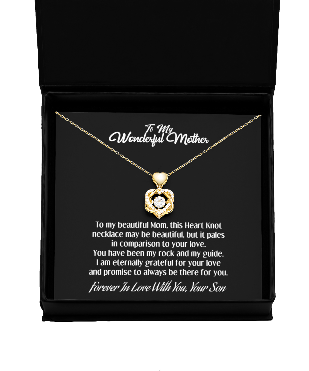 Heart Knot Gold Necklace: Eternally Grateful for a Wonderful Mother From Her in Love Son