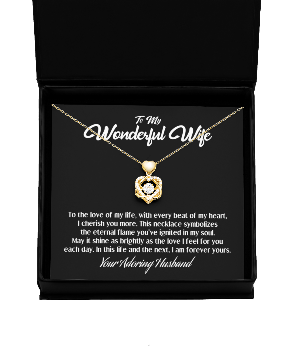 Wonderful Wife Valentine's Day Heart Knot Gold Necklace - Eternal Flame of My Soul